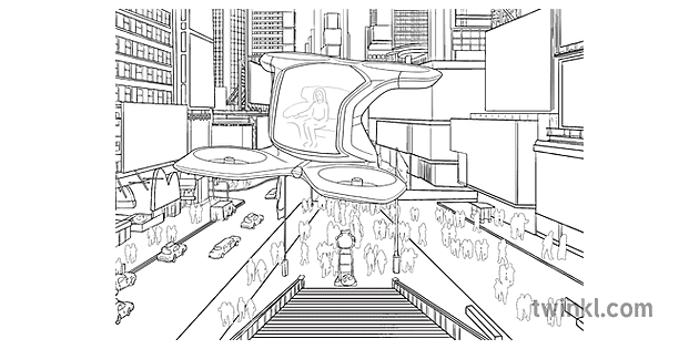 凱迪拉克空中出租車與背景黑色和白色rgb Illustration Twinkl