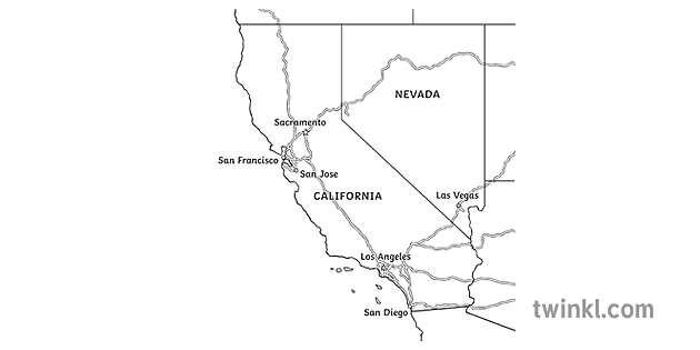 california map usa States geography ks2 black and white Illustration