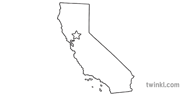 California Outline USA State Map Sacramento Capital KS1 Black and White