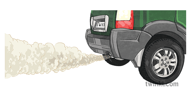 Car with Exhaust Fumes Illustration - Twinkl