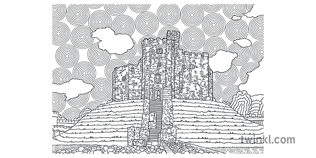 cardiff castle mindfulness colouring black and white rgb Illustration - Twinkl