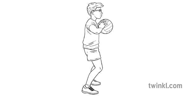 Chest Pass Step 1 Child Boy Y6 Netball Twinkl Move PE KS2 Black and ...