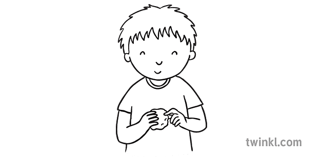 Child Pinching Edges of Playdough Black and White Illustration - Twinkl