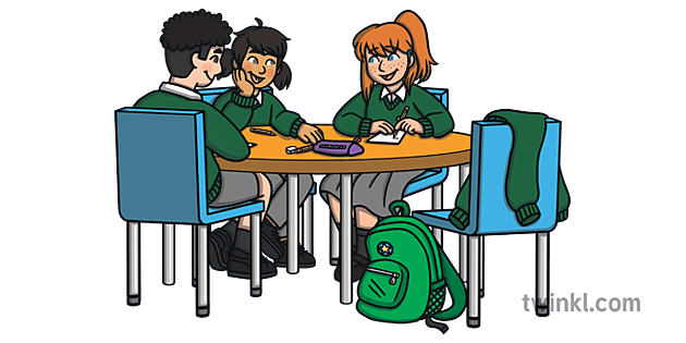 Child with in Ear Hearing Aid Working at a Table in a Group Illustration -