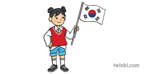 儿童举行韩国国旗儿童人民孩子睁大眼睛国家国籍世界ks1