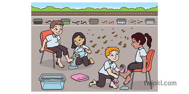 Children Washing Feet Background Illustration - Twinkl