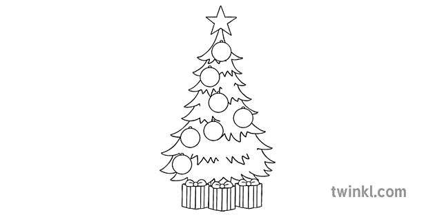 クリスマスツリー With 7 Ornaments Black And White Illustration