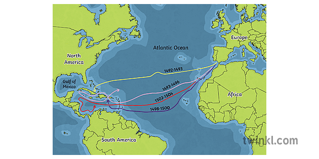 Christopher Columbus Explorer Map    World Atlantic Ocean Exploring History KS2 