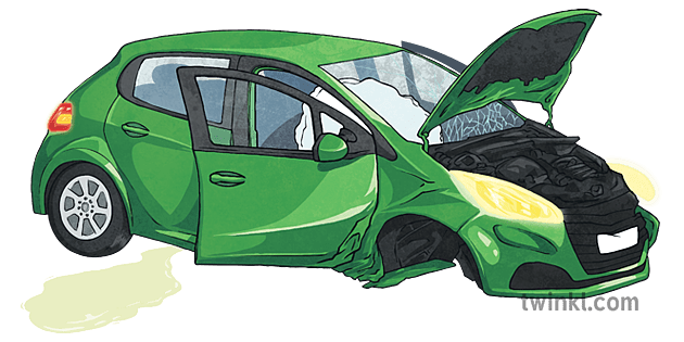 クラッシュした車と漏れのあるガソリン 事故 衝突 Ks2 Illustration Twinkl