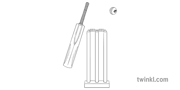 Cricket Bat Ball Bails Stumps Wicket No Labels Black And White Ilustracao