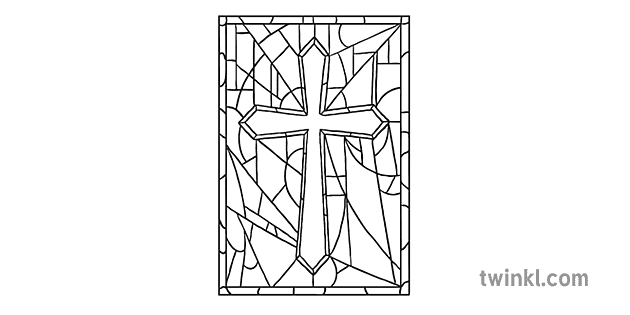 Kreuz Auf Glasmalerei Fenster Schwarz Weiss Illustration Twinkl