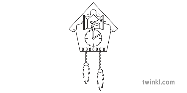 Cuckoo Clock Black and White Illustration - Twinkl