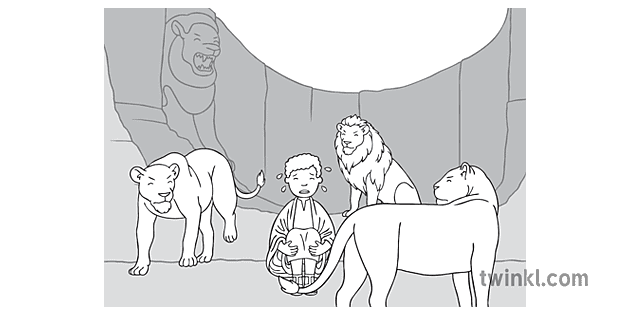 Daniel In The Lions Den 14 Black and White Illustration - Twinkl