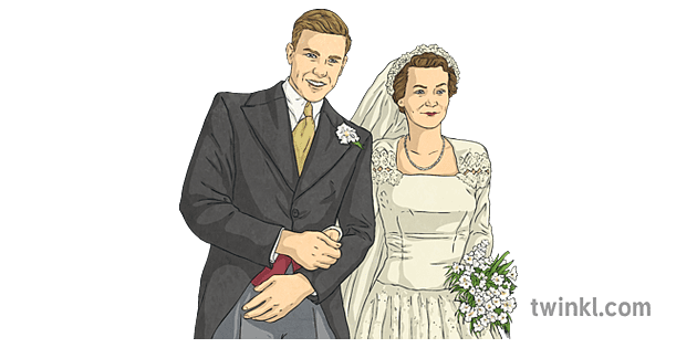 david and jane attenborough wedding day portrait people ks2 Illustration