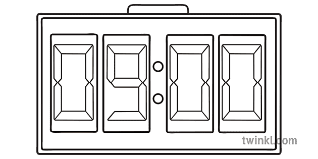 数字时钟显示900程序年2垫5数学活动垫ks1黑白illustration