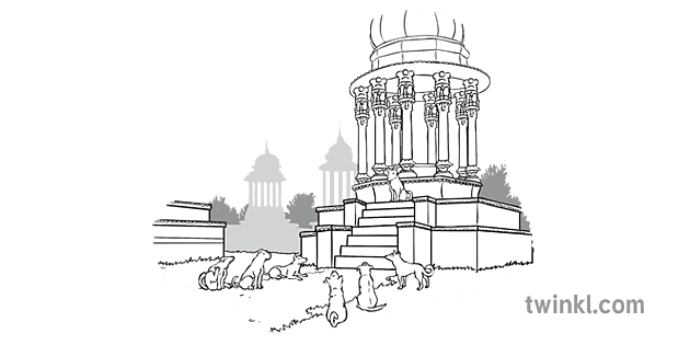 Chien Roi Au Cimetiere Noir Et Blanc Illustration Twinkl