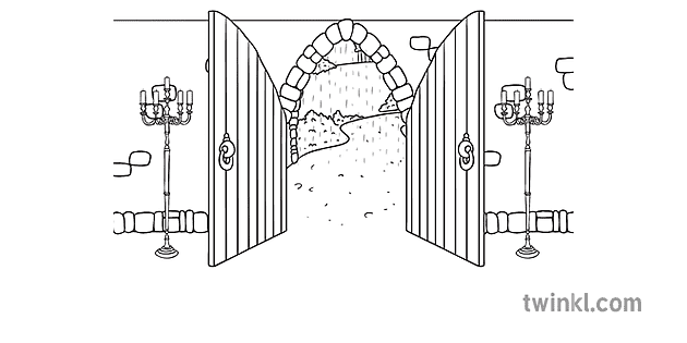 ドアシーンの背景プリンセスとエンドウ豆のks1 黒と白