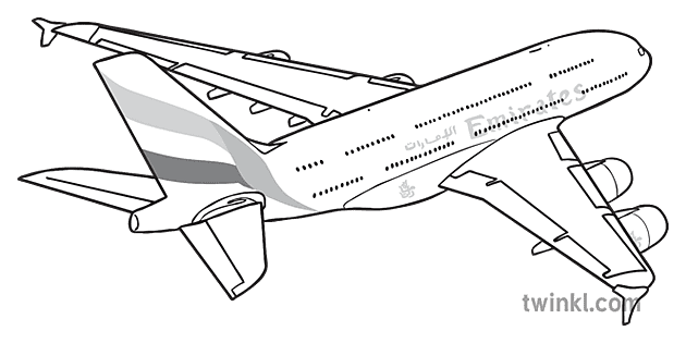 emirat saluran udara kapal terbang hitam putih Illustration - Twinkl