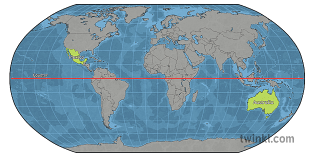 Equator Mexico Australia KS2 World Map Png Illustration - Twinkl