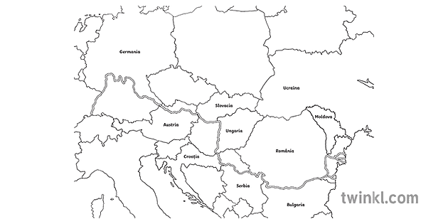 Europa Danubio Mappa Paese Fiumi Geografia Ks2 Bianco E Nero