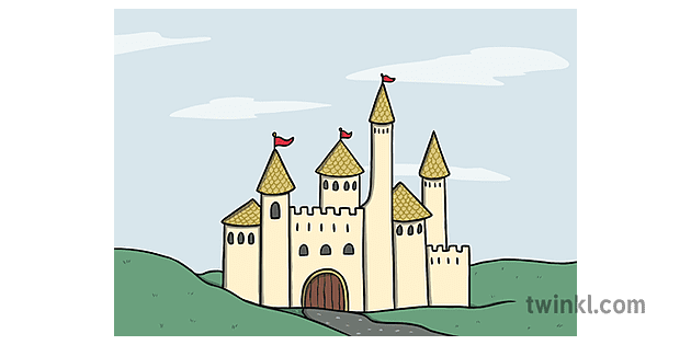 A colour illustration of a fairy tale castle. A Twinkl illustration perfect for lessons around fairytale.