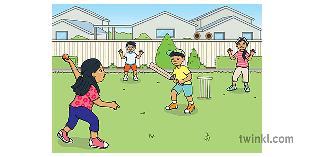 familia jugando cricket en patio trasero australiano Illustration - Twinkl