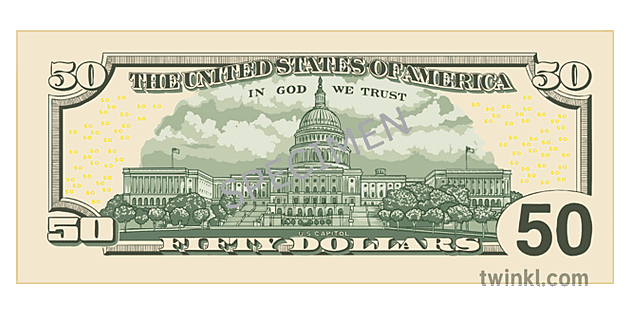 Fifty Dollar Bill Reverse Money Bank Note Usa Capitol Ilustracao