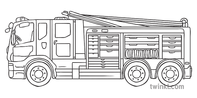 消防車逐步6黑色和白色illustration Twinkl