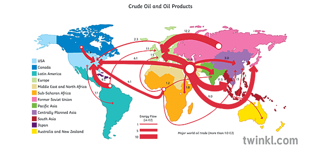 Flow Line Map Oil Products   Geography Secondary 