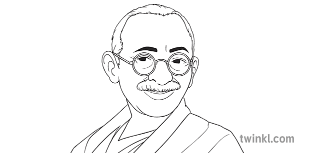 Gandhi Potret Sejarah Sekunder Bw Rgb Illustration - Twinkl