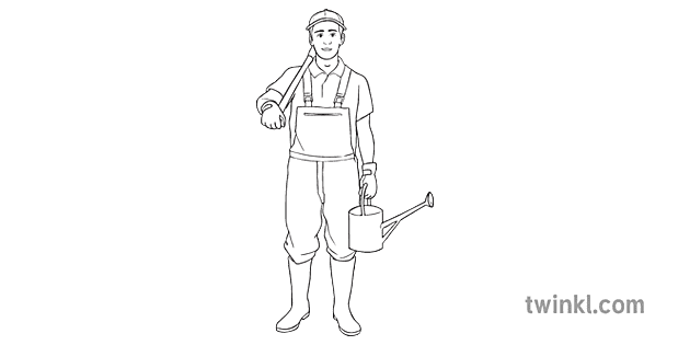 Gärtner Outfit ks3 ks4 schwarz weiß Illustration Twinkl
