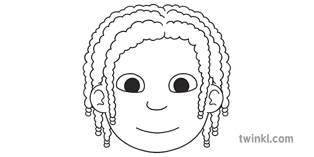 Girl Face 02 Facial Features Ears Nose Mouth Eyes EYFS Black and White RGB