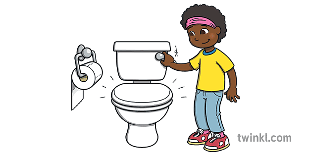 Girl Flushing Toilet Using Bathroom Potty Training Usa Ks1 Illustration