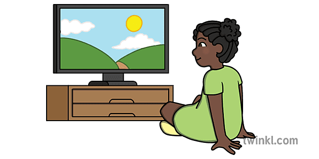 cartoon girl watching tv