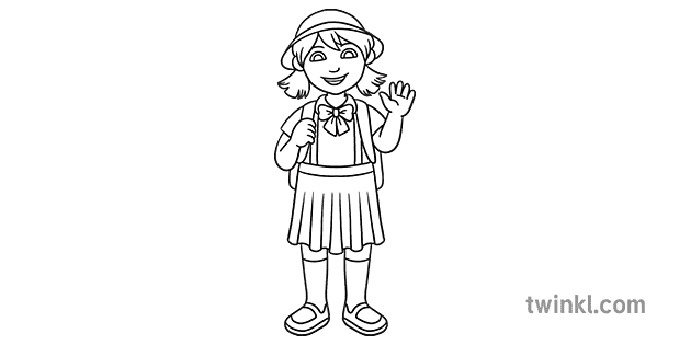 Girl in Japanese School Uniform Black and White RGB - Twinkl