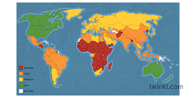 global food insecurity map geography world diagram secondary Illustration