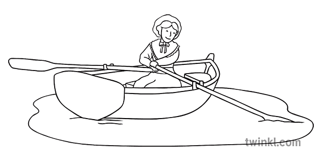 Grace Darling Ruderboot Rudern Meer ks1 schwarz weiß Illustration - Twinkl