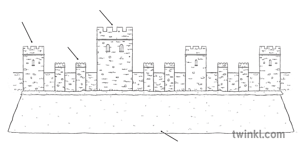 Hadrians Wall Diagram Front View Wide Black and White RGB Illustration