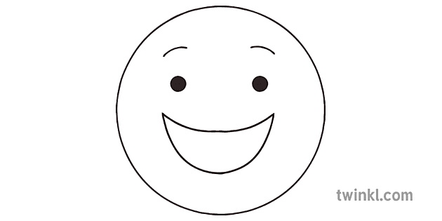 Happy Emoji Emoticon Smiley Face KS2 Black and White Illustration - Twinkl