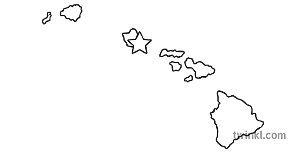 Hawaii Outline USA State Map Honolulu Capital KS1 Black and White
