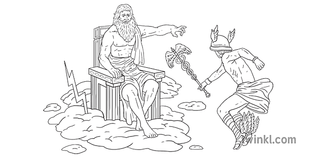 hermes en zeus mensen griekse goden mythologie klassiek onderwerp ks2 zwart