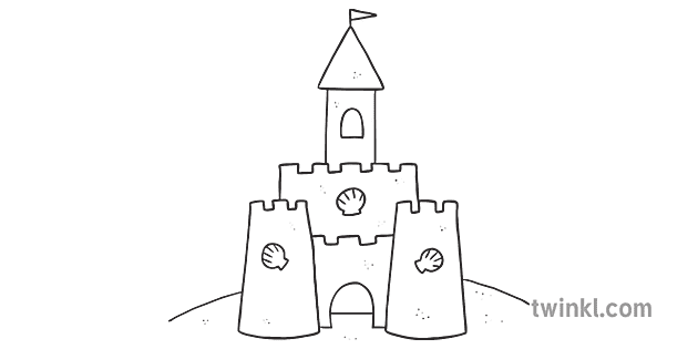 Wie zeichnet man eine Sandburg? Schritt 8 Kunst und Design ks1 schwarz weiß