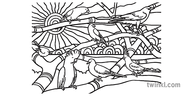 jak ptaki dostaly kolory kolorowanka 1 czarno biala - Twinkl