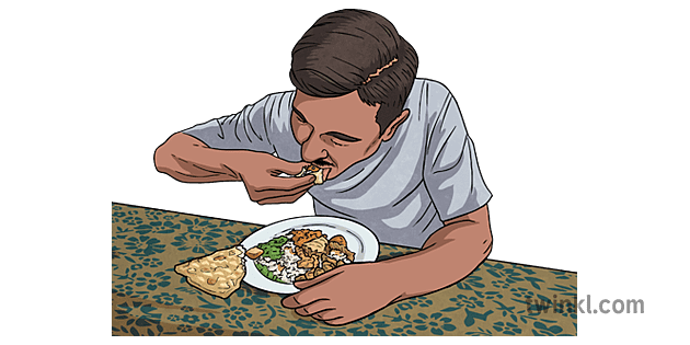 kako jesti z rokami oseba človek hrana curry avstralija ks2 Illustration -