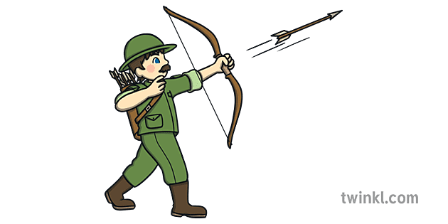 cartoon hunter with bow and arrow