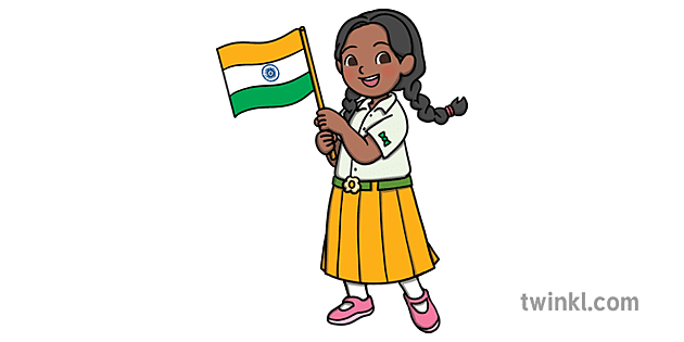 Indian Child Holding Up India Flag - Twinkl