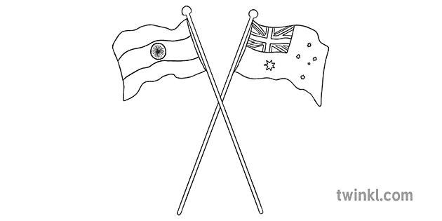 印度和澳大利亚国旗ks1 Bw Rgb Illustration Twinkl