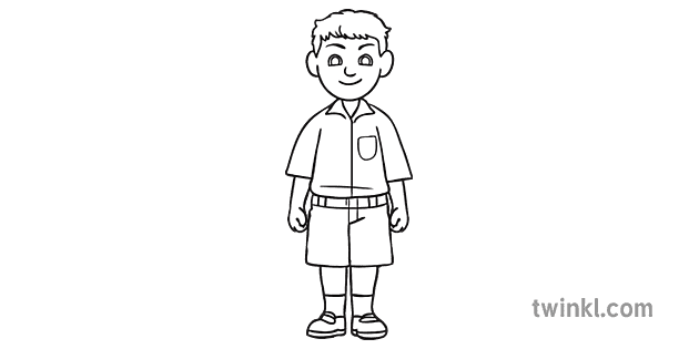 school boy cartoon black and white