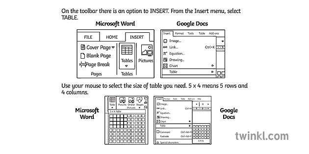 插入表格microsoft Word Planit計算ks2 Bw Rgb Illustration Twinkl