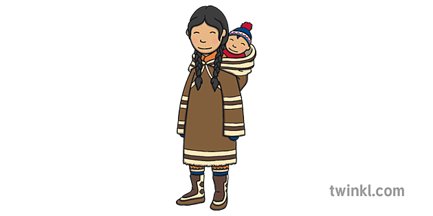 Pochette Femme Inuit Avec Bebe En Parka Illustration Twinkl